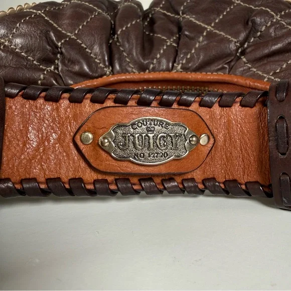 Vintage Y2K Juicy Couture 100% Cow Hide Leather Quilted Diamond Hobo Bag - Picture 7 of 11